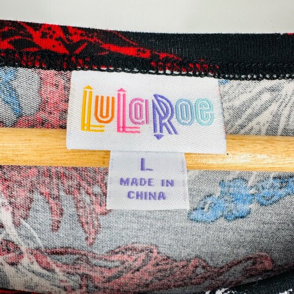 LuLaRoe Juliet Dress Patriotic Black Red Blue White Statue Of Liberty Print L - Picture 6 of 7